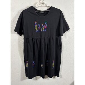 L.A. Artwear Vintage Black Cotton Artsy Graphic Babydoll Dress 2X